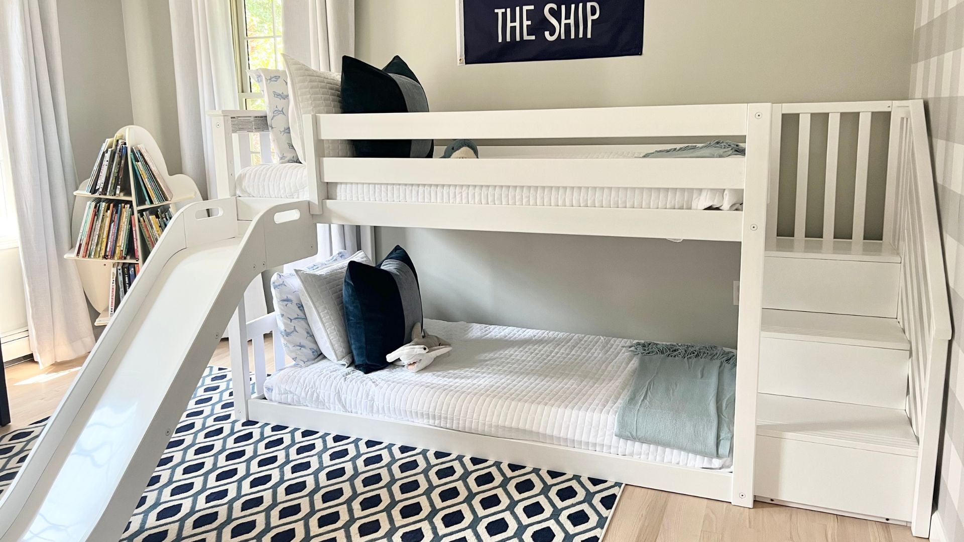 twin low bunk bed with stairs and easy slide