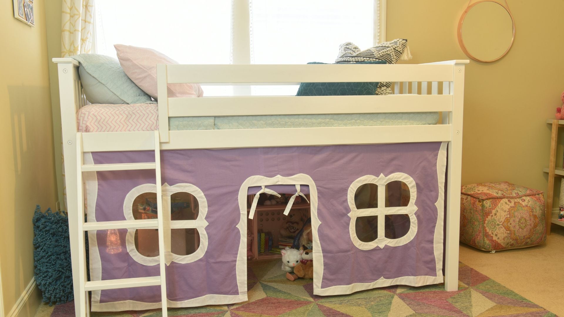 twin low loft bed with curtain