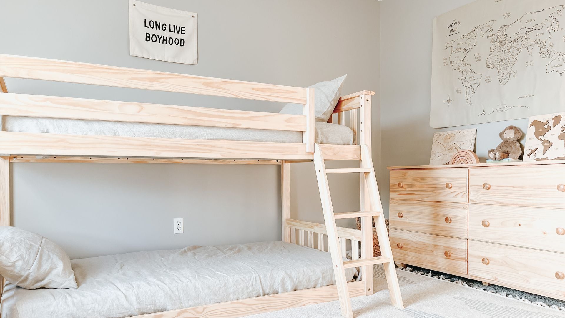 wooden low bunk bed for kids