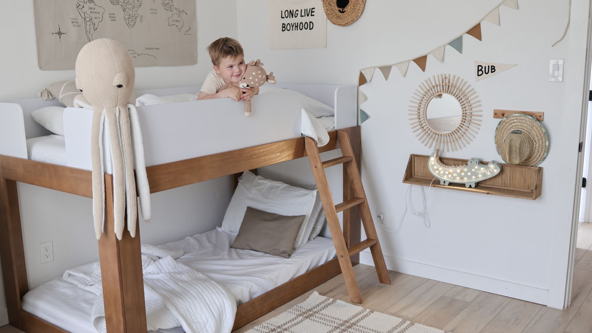 mid century modern kids bunk bed for small spaces