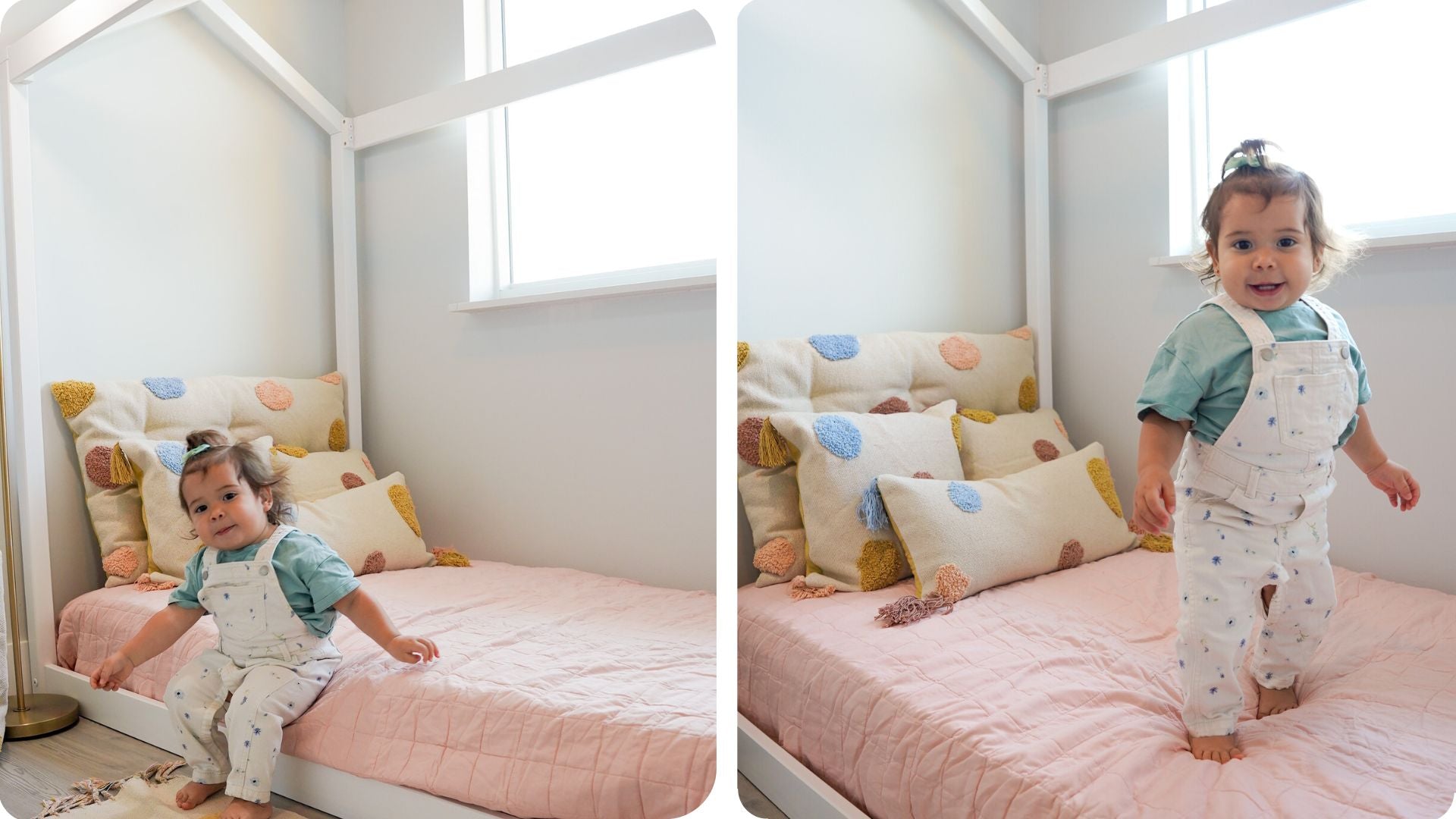 White solid wood house bed for kids