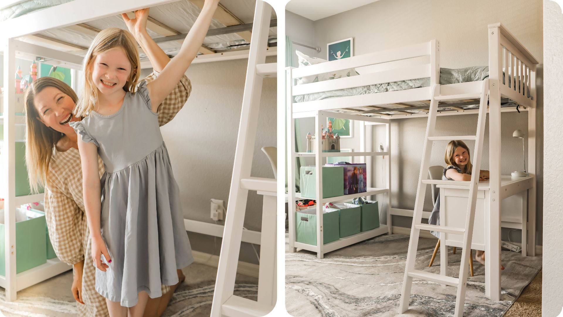 Frozen themed loft bed with desk and bookcase