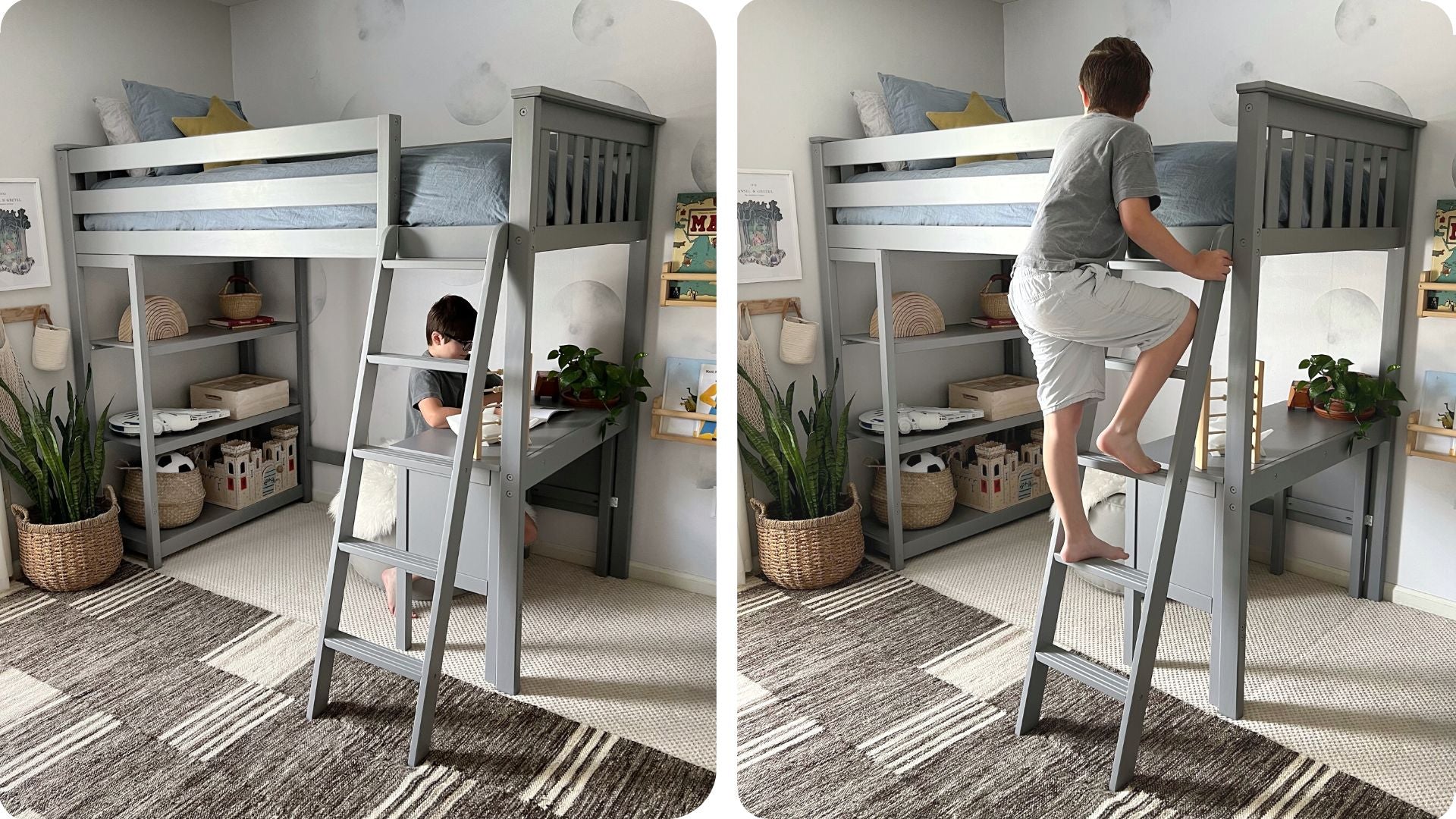 Loft bed with desk and bookcase