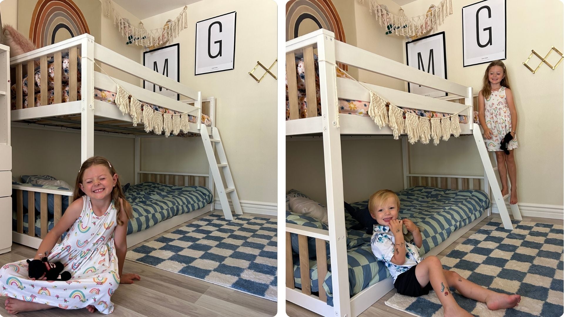 Scandinavian twin over twin low bunk bed for kids