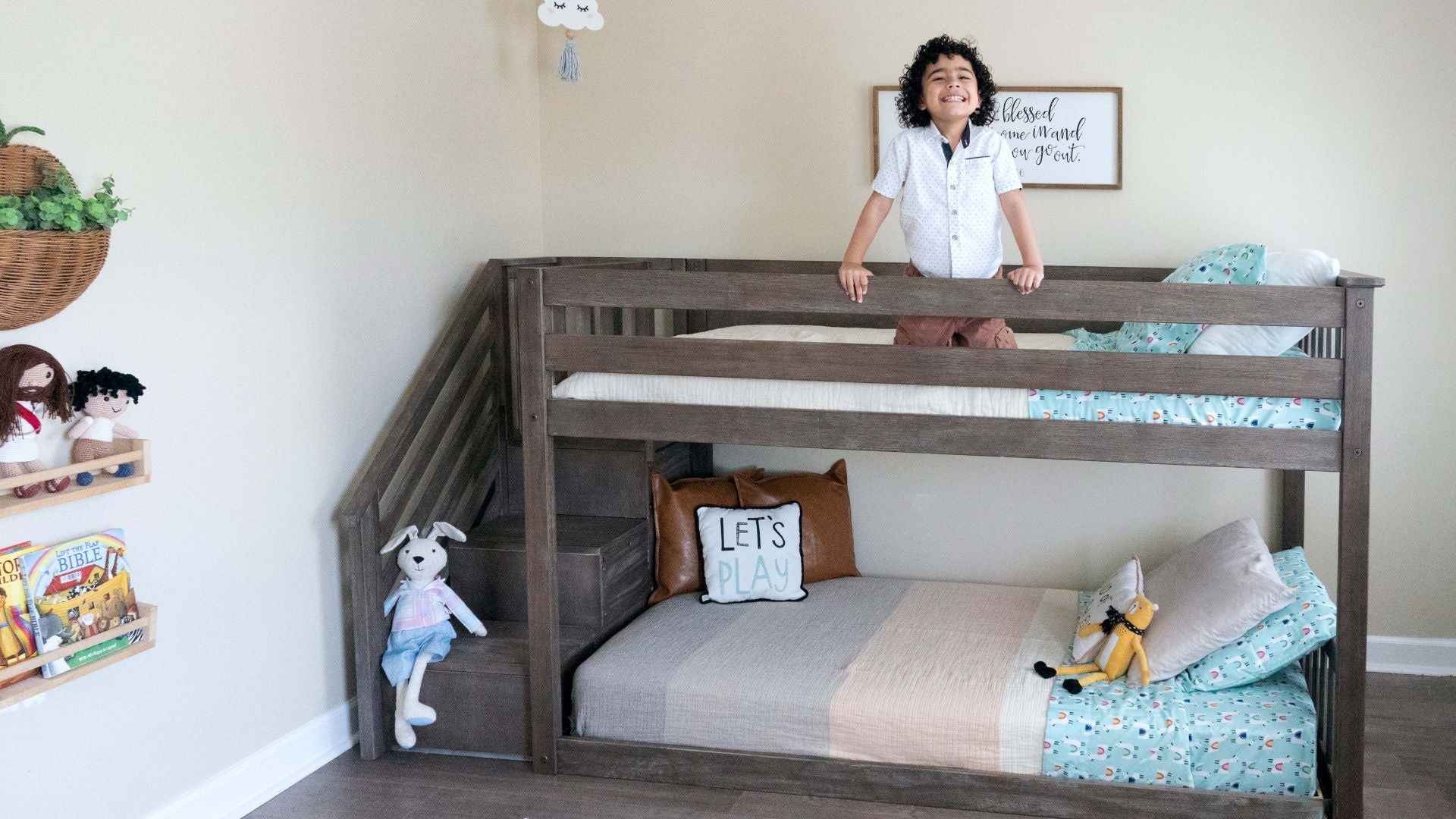 twin size low bunk bed with stairs