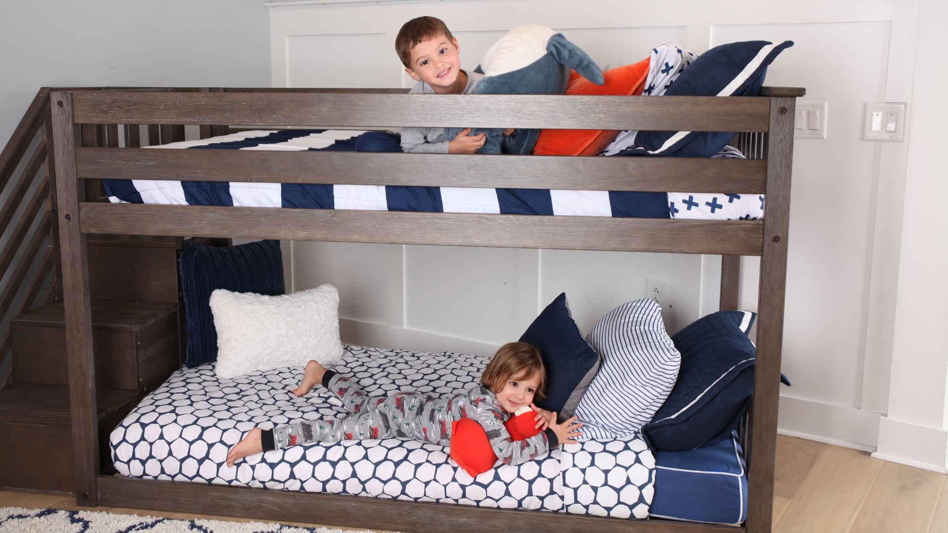 low bunk bed with steps