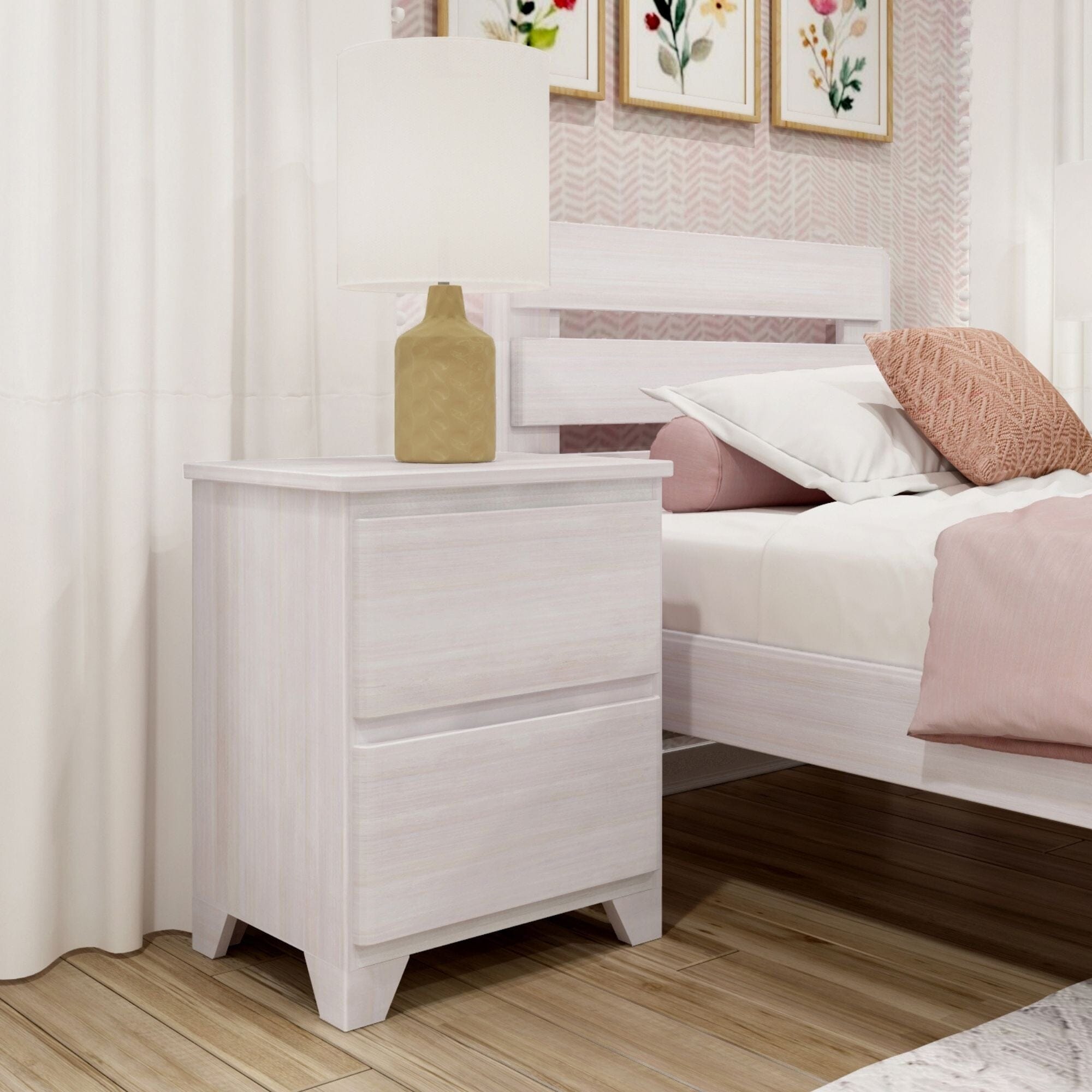 Image of Modern Farmhouse Nightstand with 2 Drawers