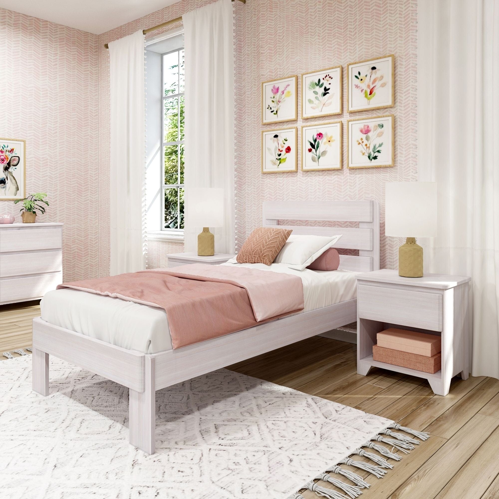 Image of Modern Farmhouse Twin-Size Bed with Plank Headboard
