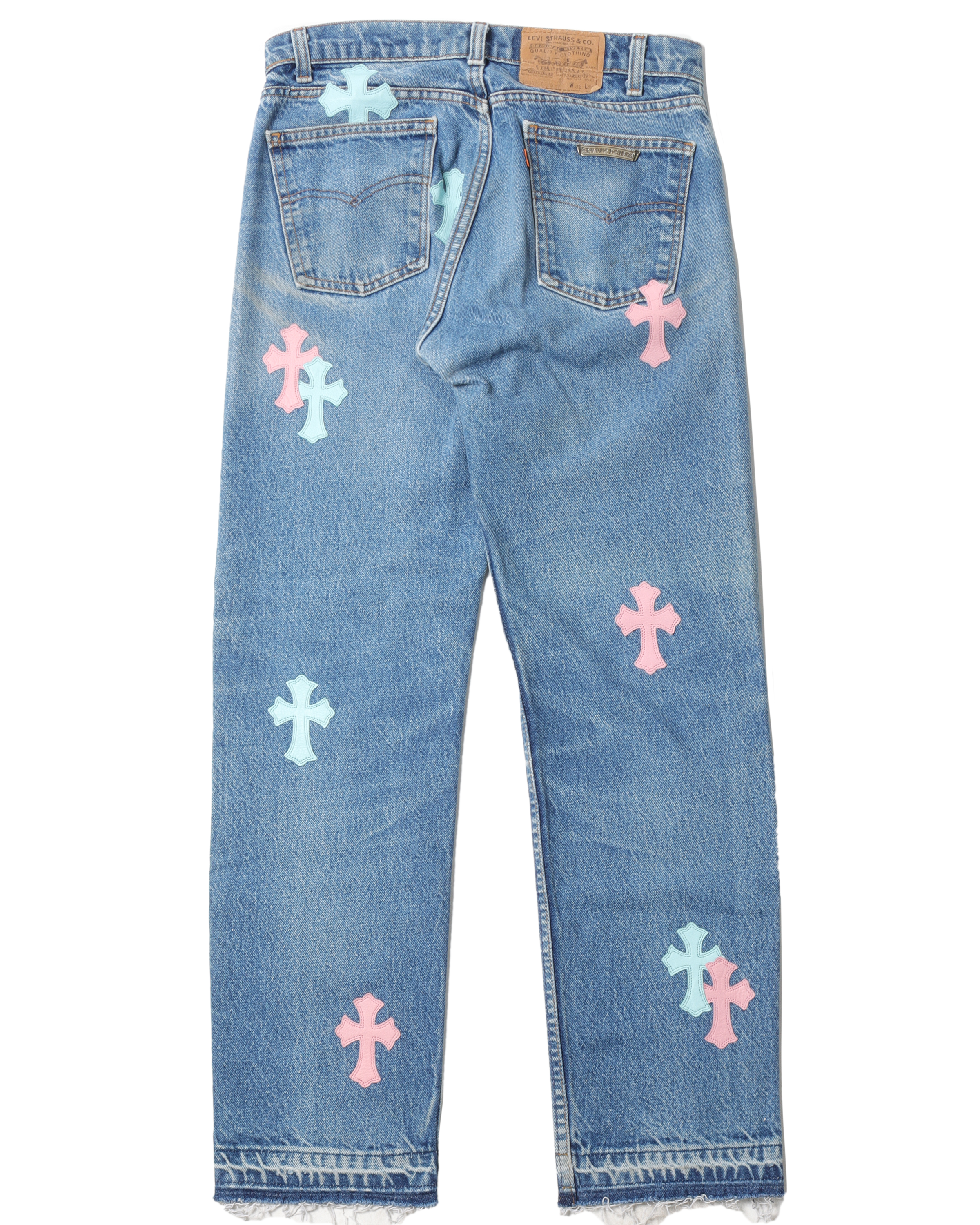 Chrome Hearts Levi's Pink And Blue Cross Jeans