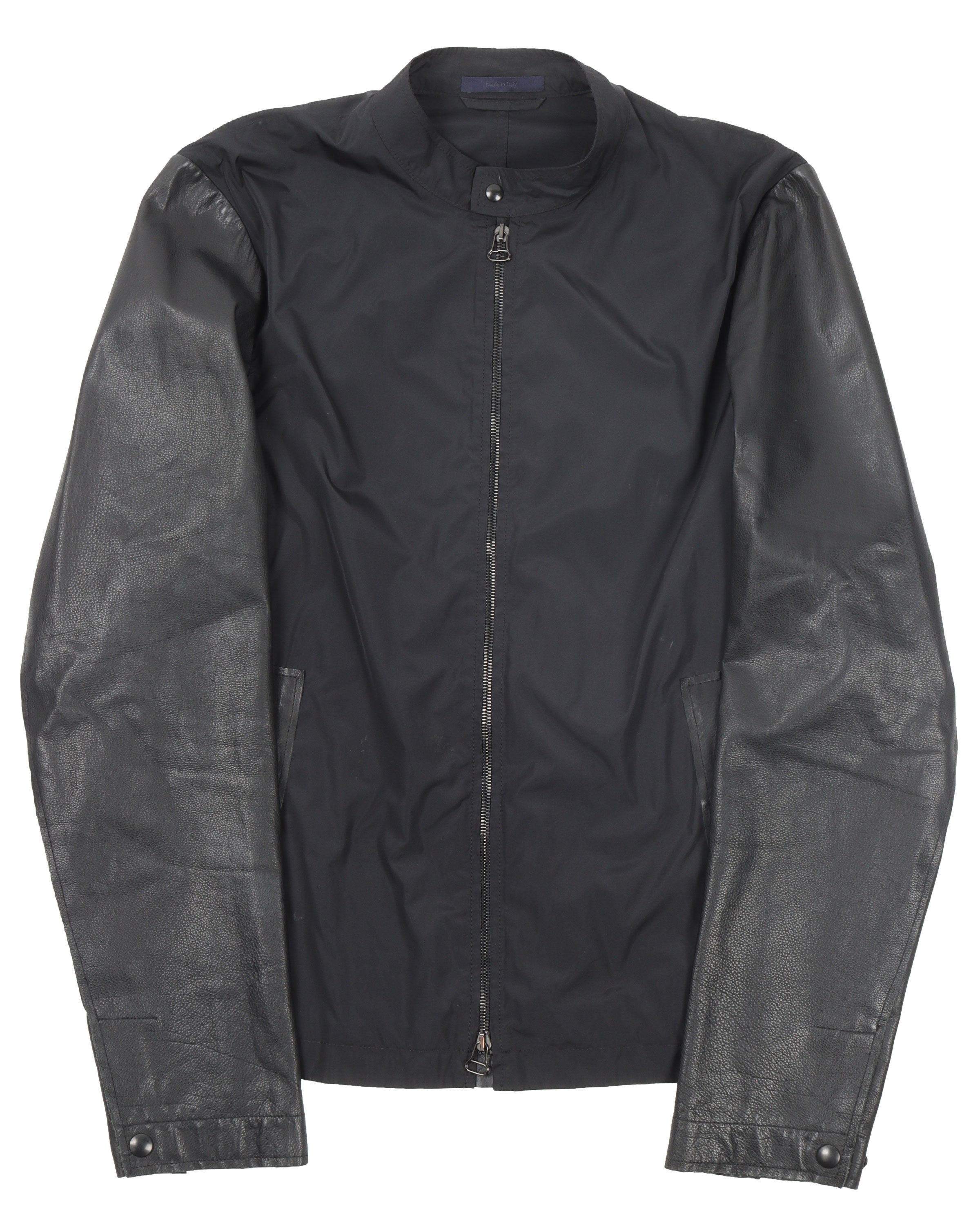 Image of Leather Sleeve Windbreaker