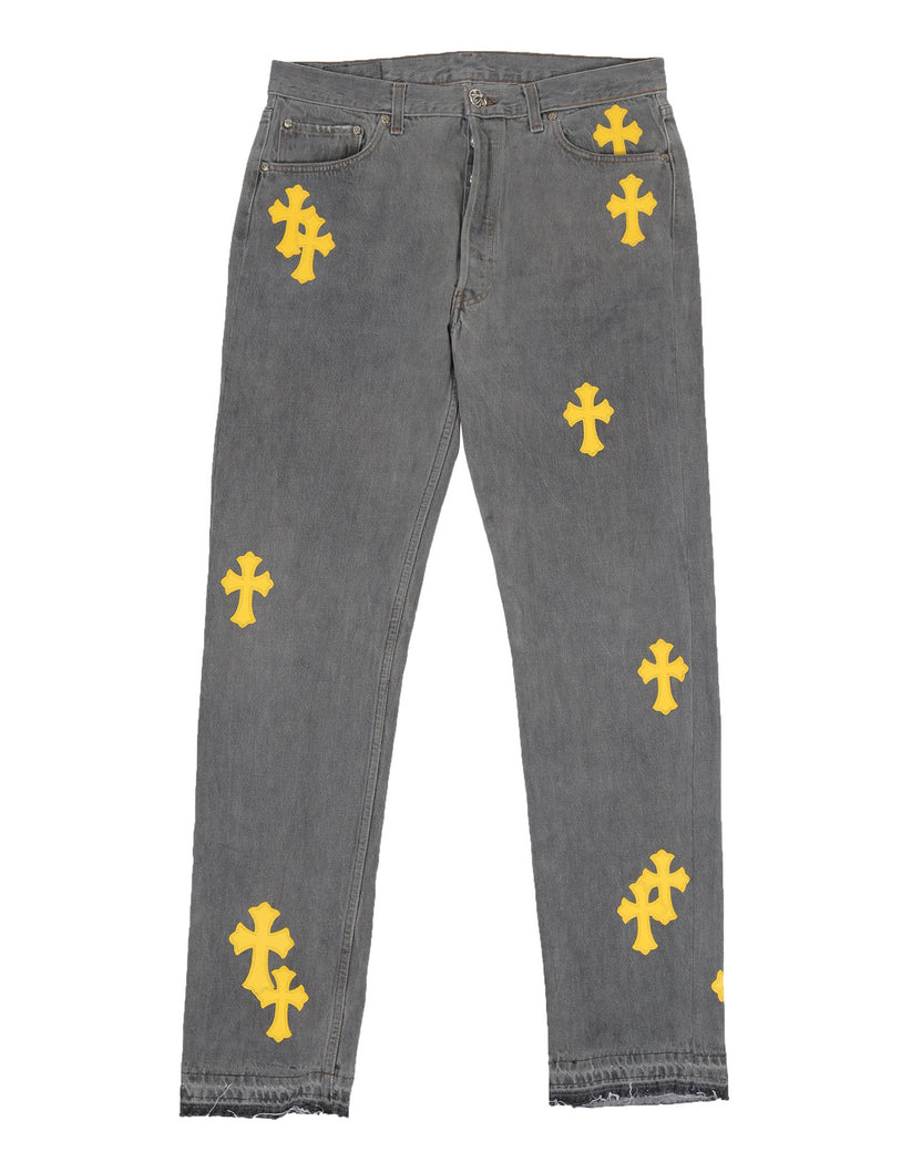 Chrome Hearts Jeans Levi's Yellow Cross Patch Denim