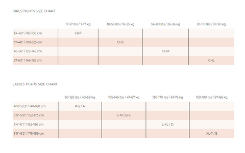 Bloch Tight Size Chart – Mark's Dancewear