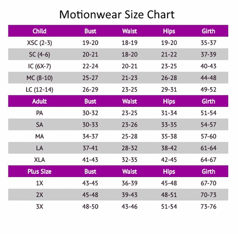 Size Charts – Mark's Dancewear