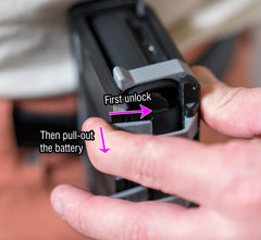 unlocking battery using the battery puller