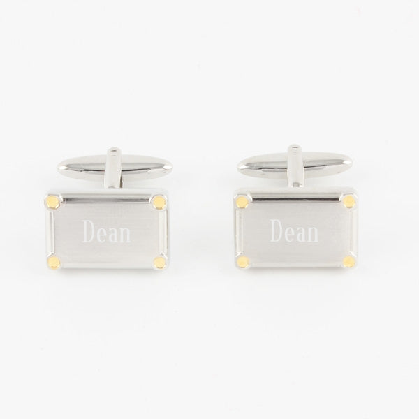 Engraved Cufflinks Things Engraved - cuff links brushed silver with gold corners
