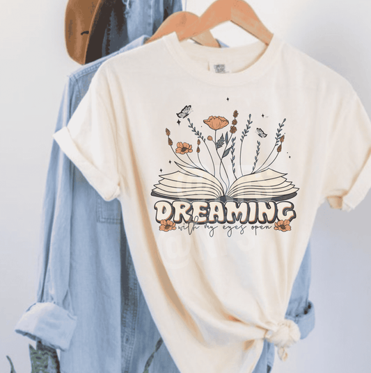 Dreaming With My Eyes Open graphic T-shirt for Men and Women Grim Grey color 