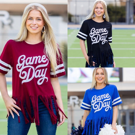Sequin Game Day Fringe Tee-3 colors | Game day tshirt