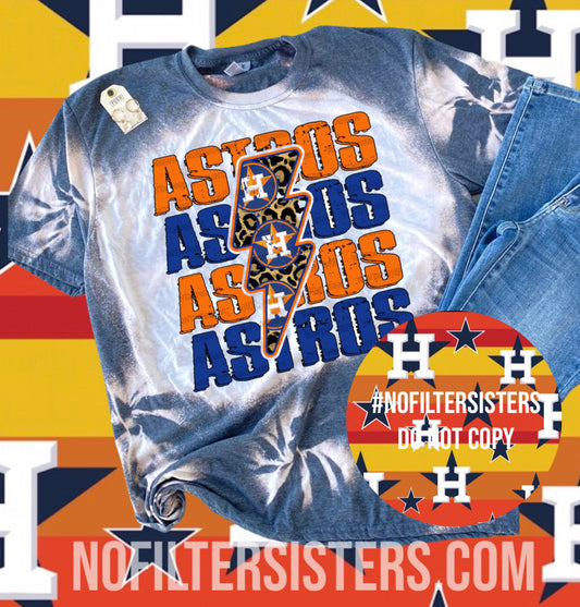 Astros Bleached Tee-Leo Bolt