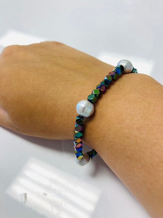 Rainbow Hematite Pearl Bracelet