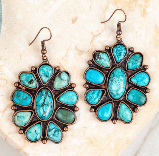 Forever And Ever (Amen) Turquoise Stone Flower Squash Earrings