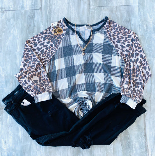 Throw On And Go Plaid & Leo Top