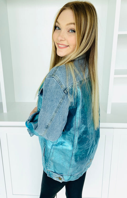 Metallic Turquoise Jean Jacket