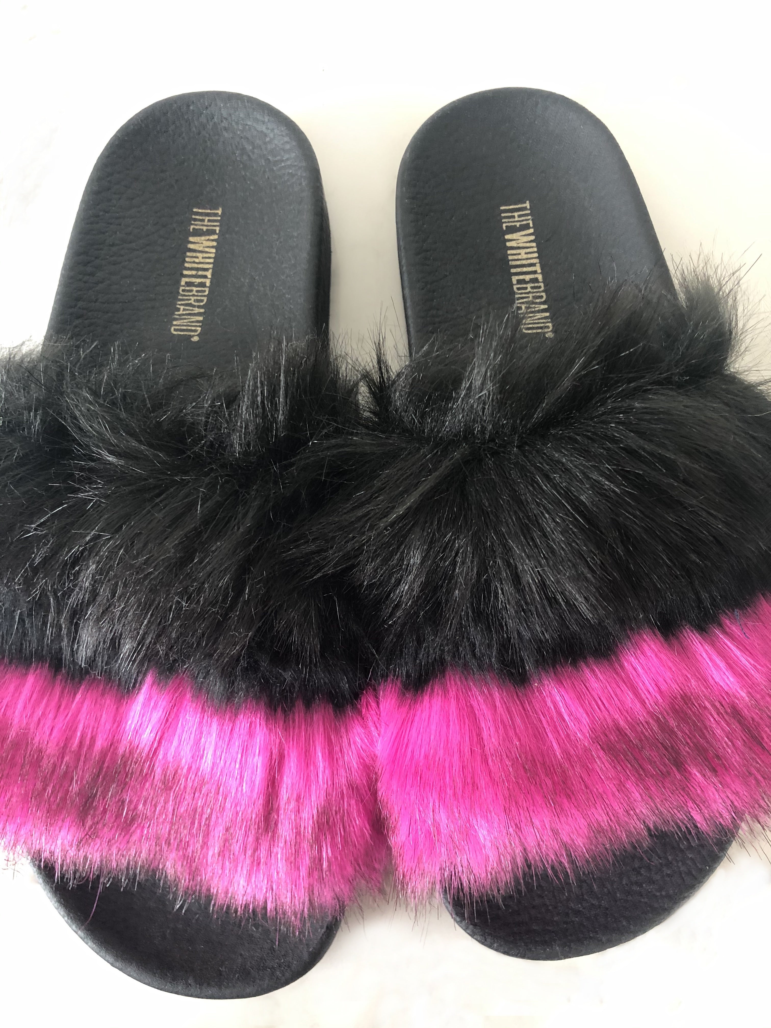 Pink Faux Fur Slides