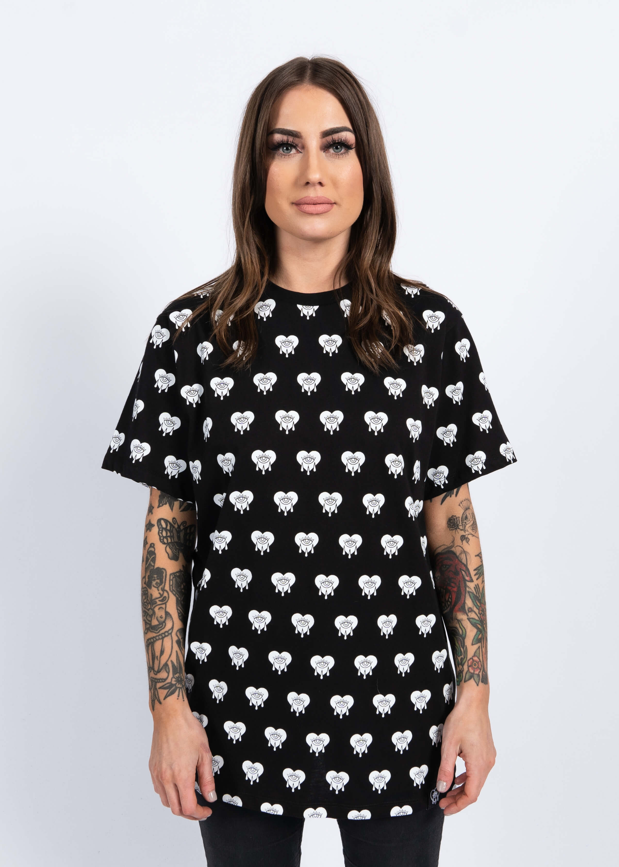 Tattoo Inspired Crying Heart All Over Print Black Graphic Tee – Bad Monday Apparel