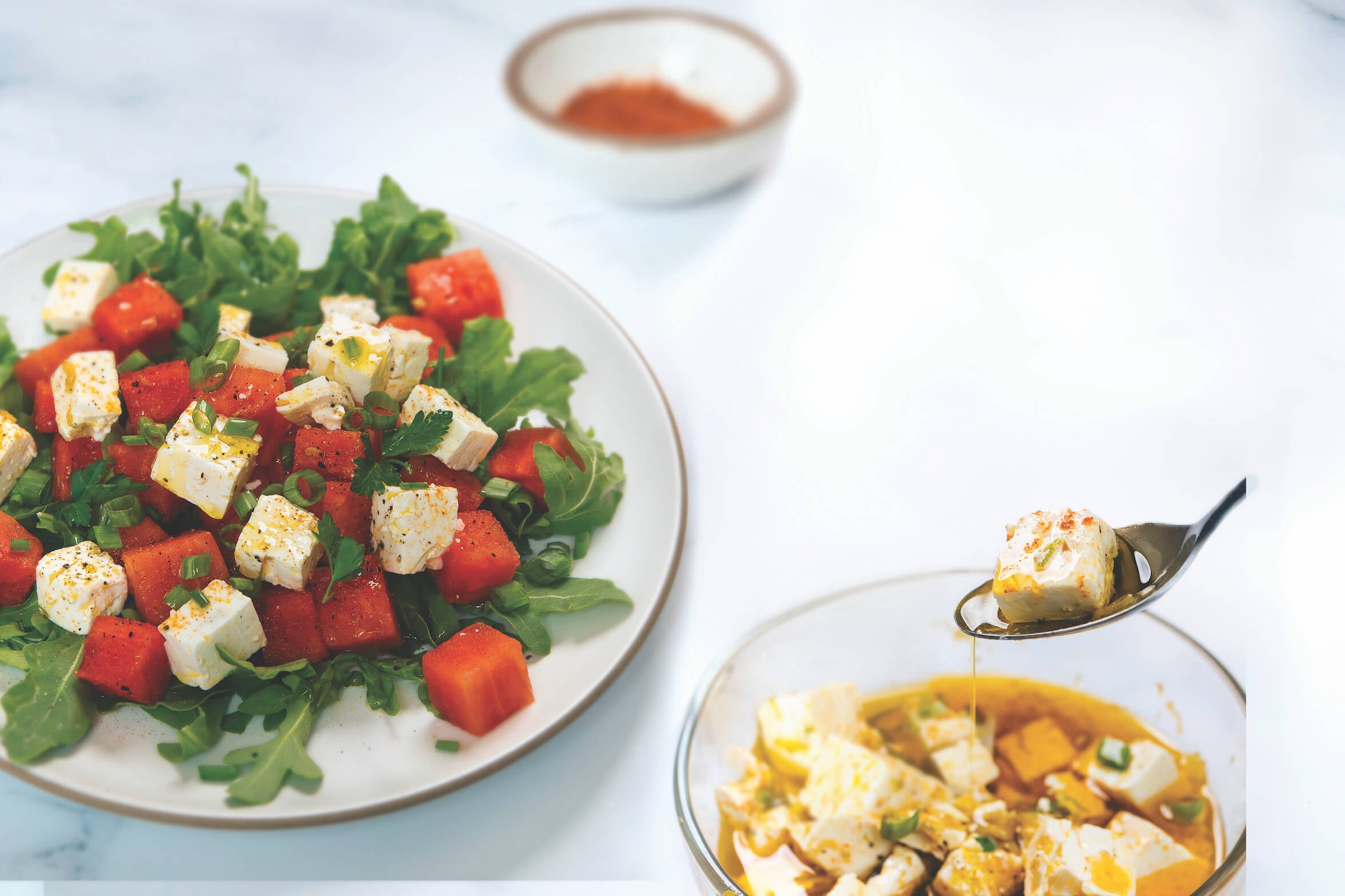 marinated feta and watermelon salad