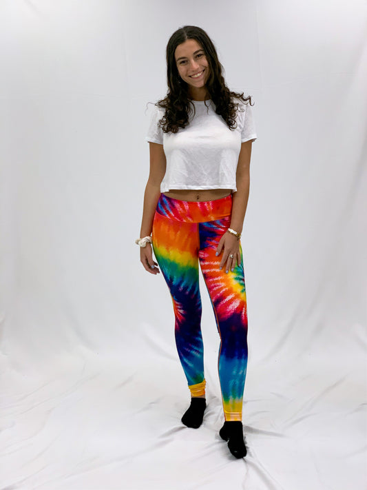 Girl's (8-12) Rainbow Tie Dye Happy Face Print Girls Leggings