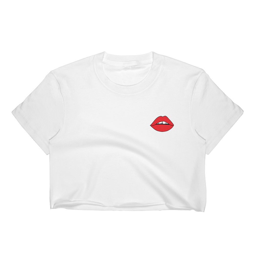 white shirt with red lips