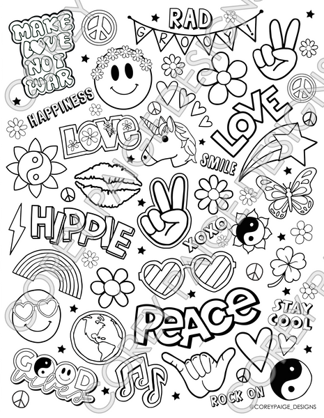 Peace and Love Coloring Sheet