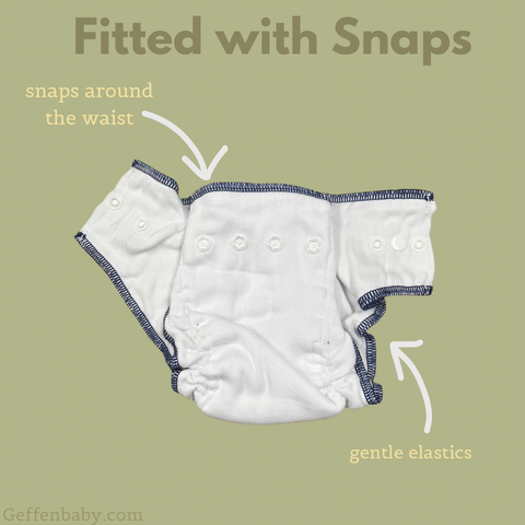 Geffen Baby Fitted with snaps. 100% Natural Cotton Diaper.