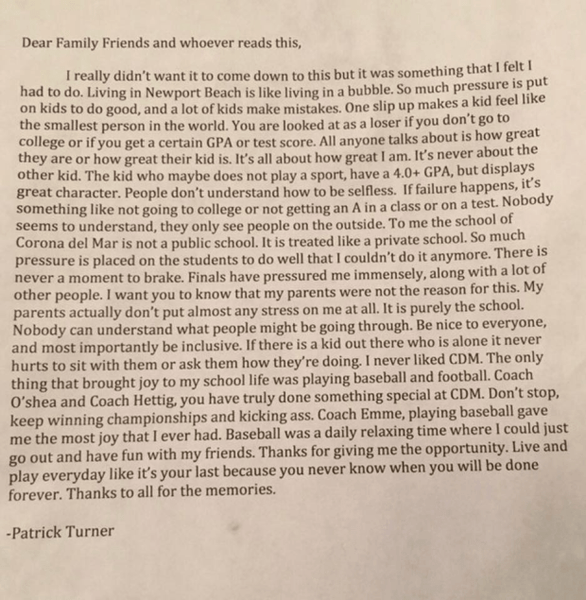 Patrick Turner Suicide note