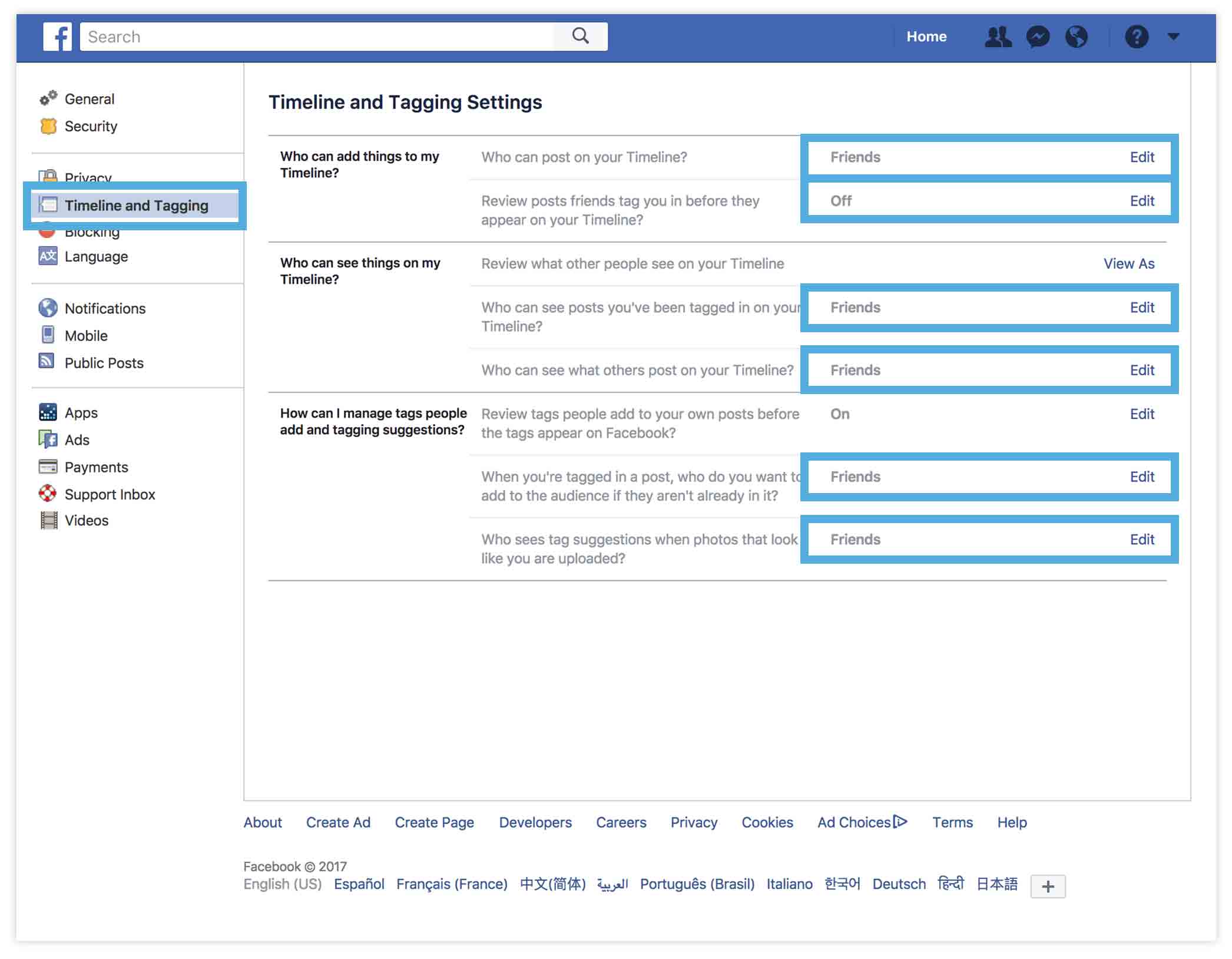 facebook timeline and tagging