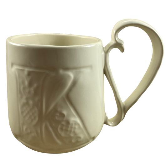 Pier 1 imports ELIZABETH Letter T 3D Monogram Antique White Coffee Mug  4.25" EUC