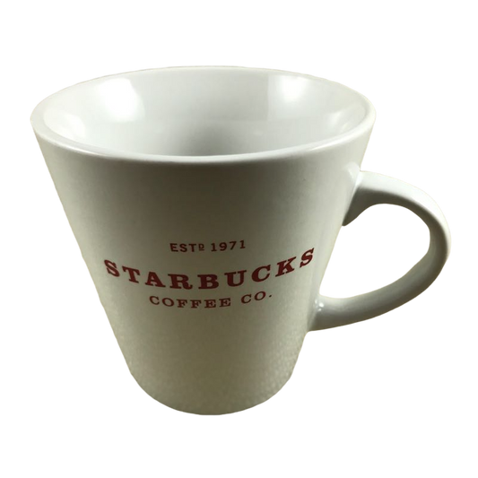 STARBUCKS COFFEE TALL SLIM COFFEE MUG RED WHITE LETTERING 11 FL OZ