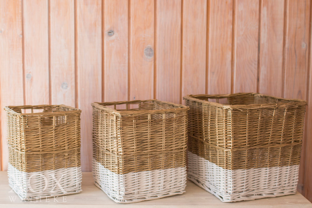 Set of 3 Square Baskets with white trim