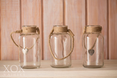 Hanging Jars with rope handles - medium 