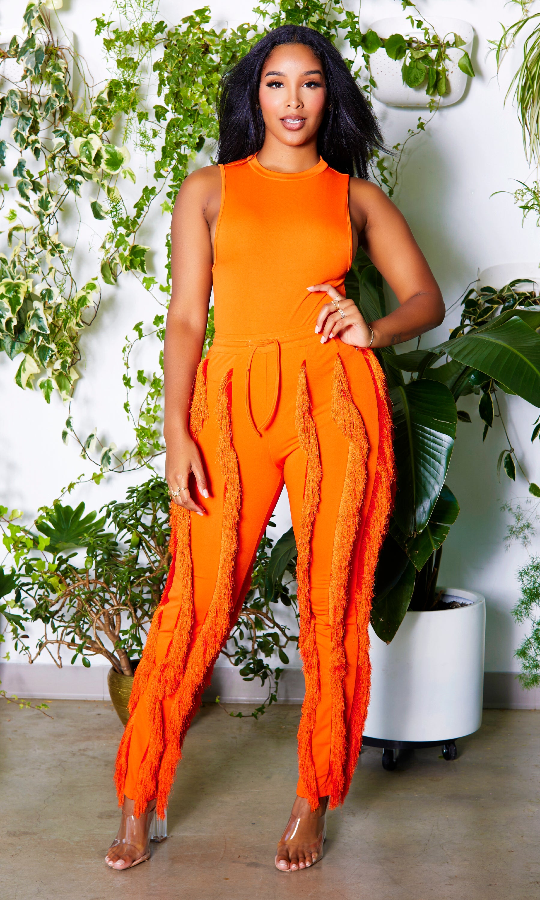 Image of Sleeveless Fringe Pants Set