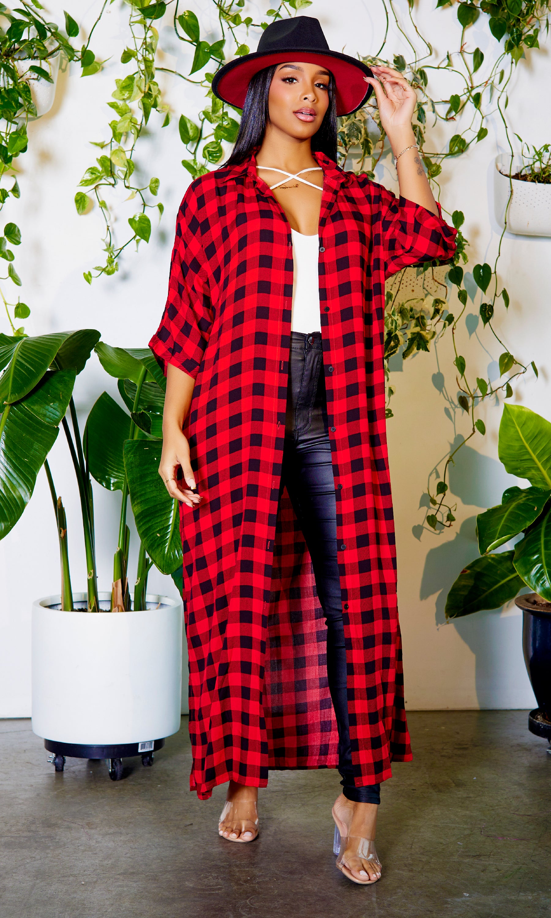 Image of Red Plaid Dress/ Cardigan