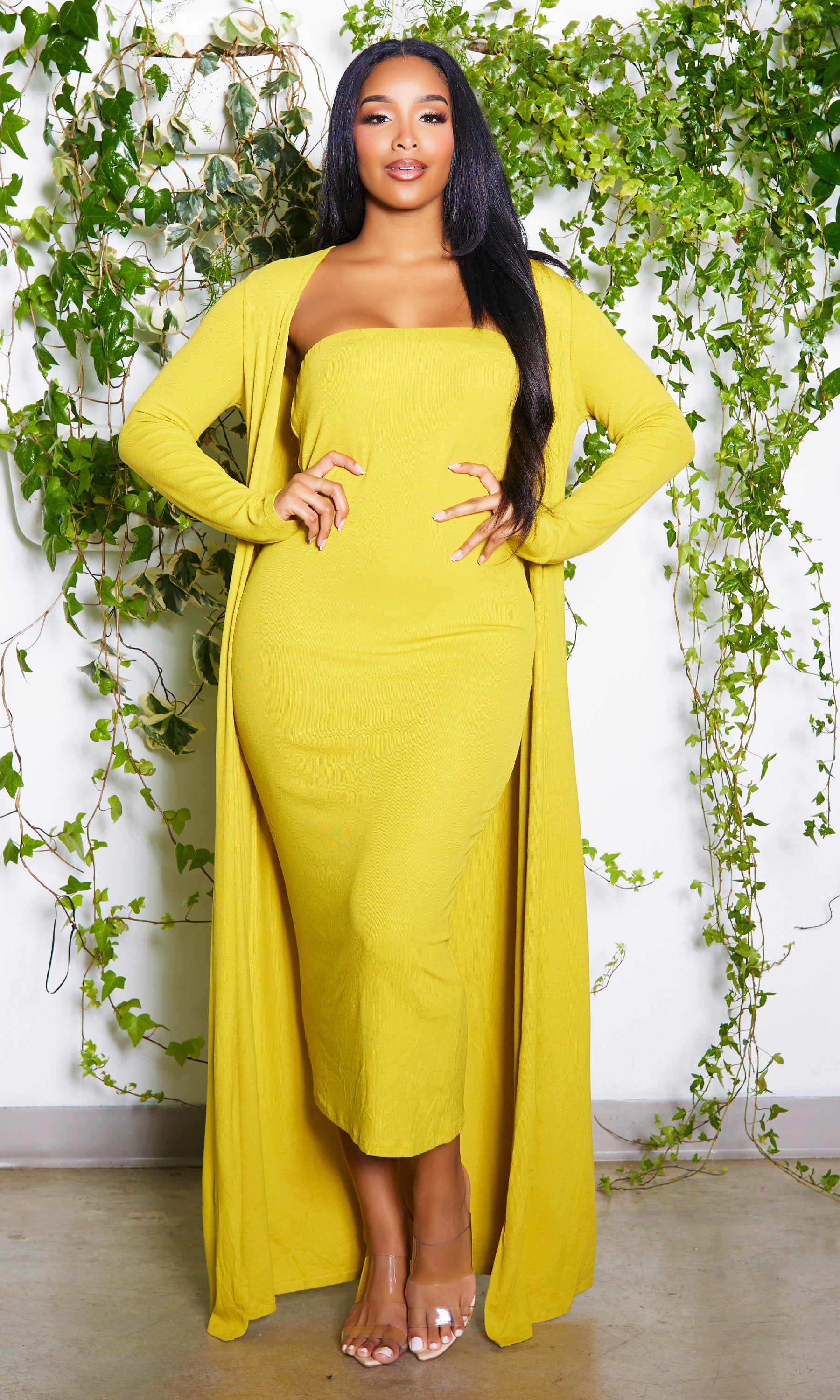 Image of Slay Bae | Cardigan Dress Set - Mustard