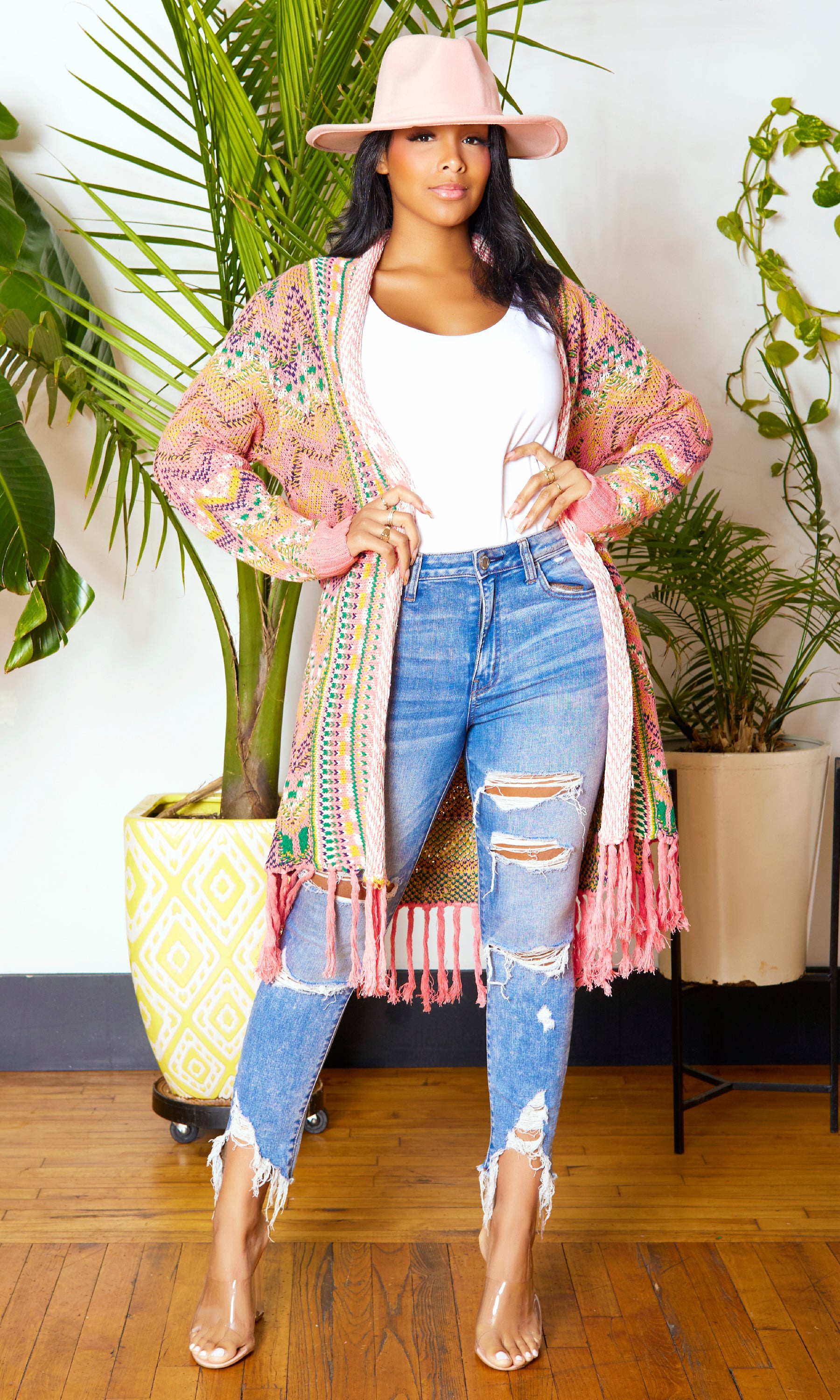 Image of Wavy Knit Fringe Cardigan Al i AP T N e Wk 