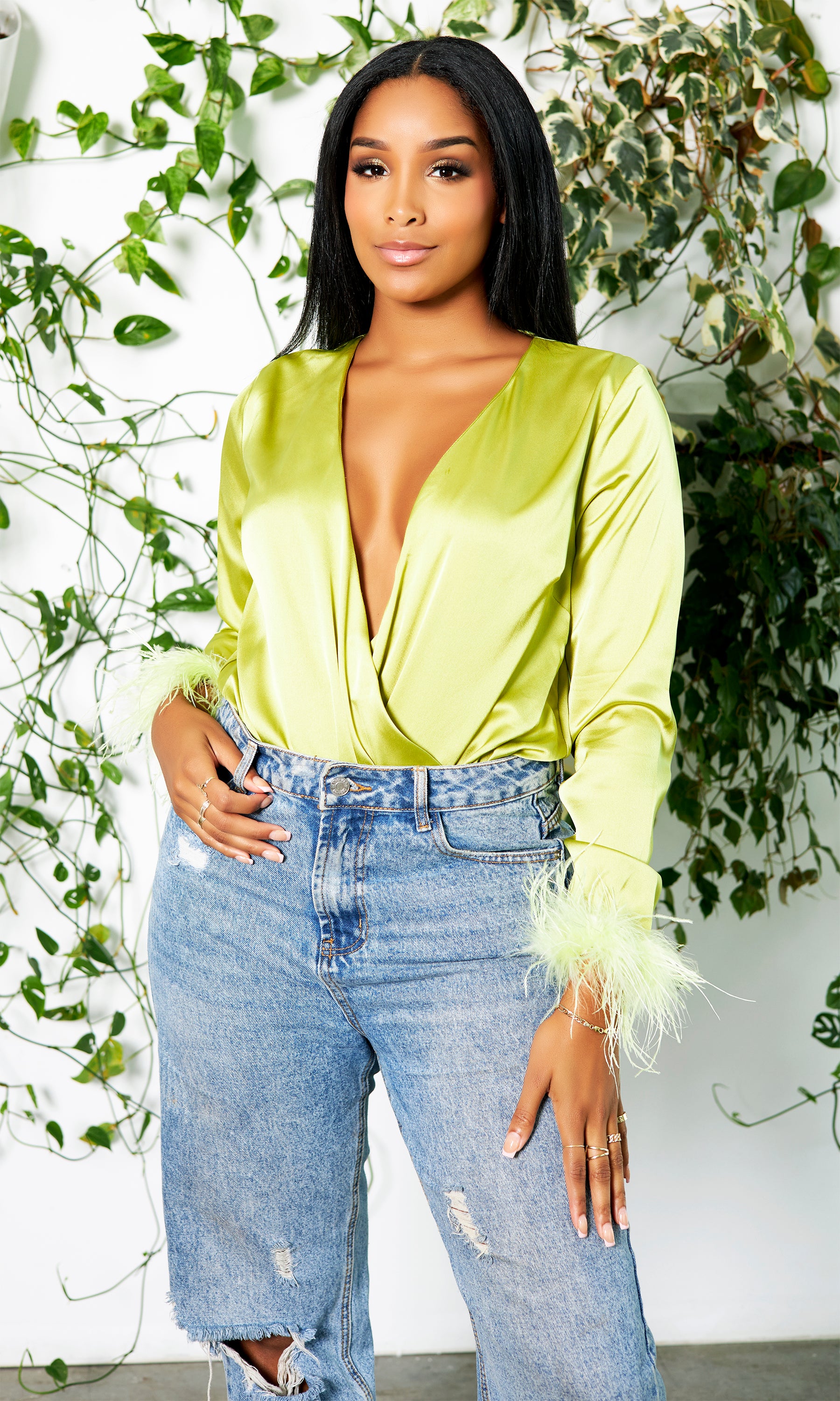 Image of Feather Slay Sis | Bodysuit- Chartreuse