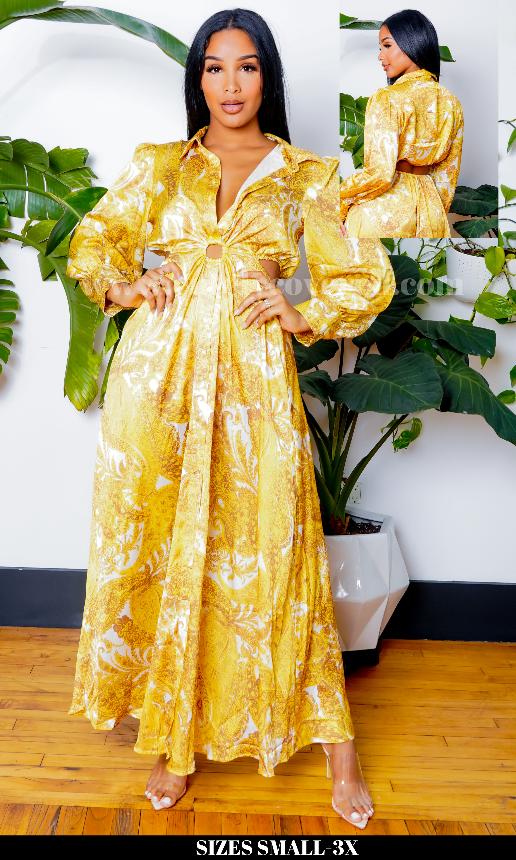 Image of O Ring Gold Print Dress FINAL SALE