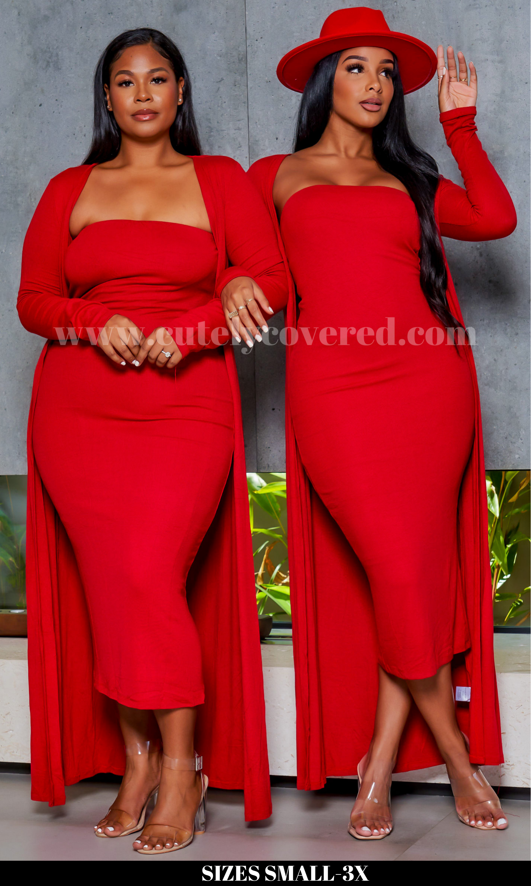 Image of Slay Bae | Cardigan Dress Set - Red PREORDER Ships Mid Feb  SIZES SMALL-3X 