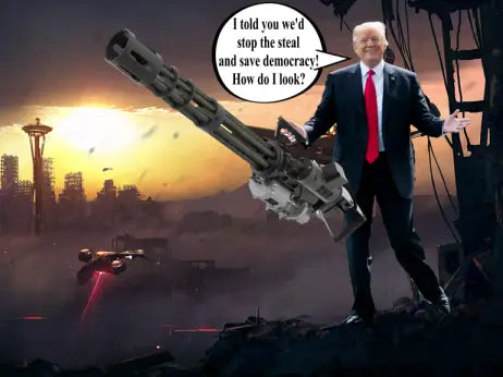 The Godly Donald leads the cybernetic Christian forces on Judgement Day.