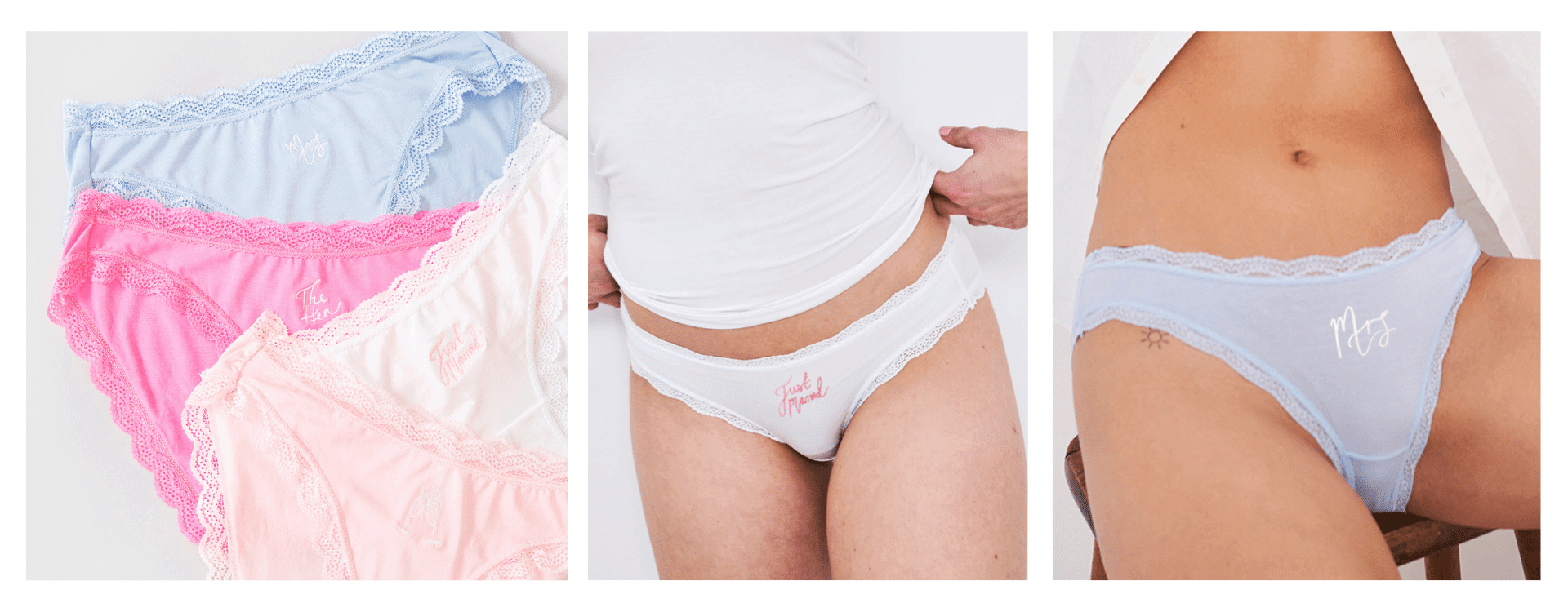 Flatlay of wedding embroidered knickers