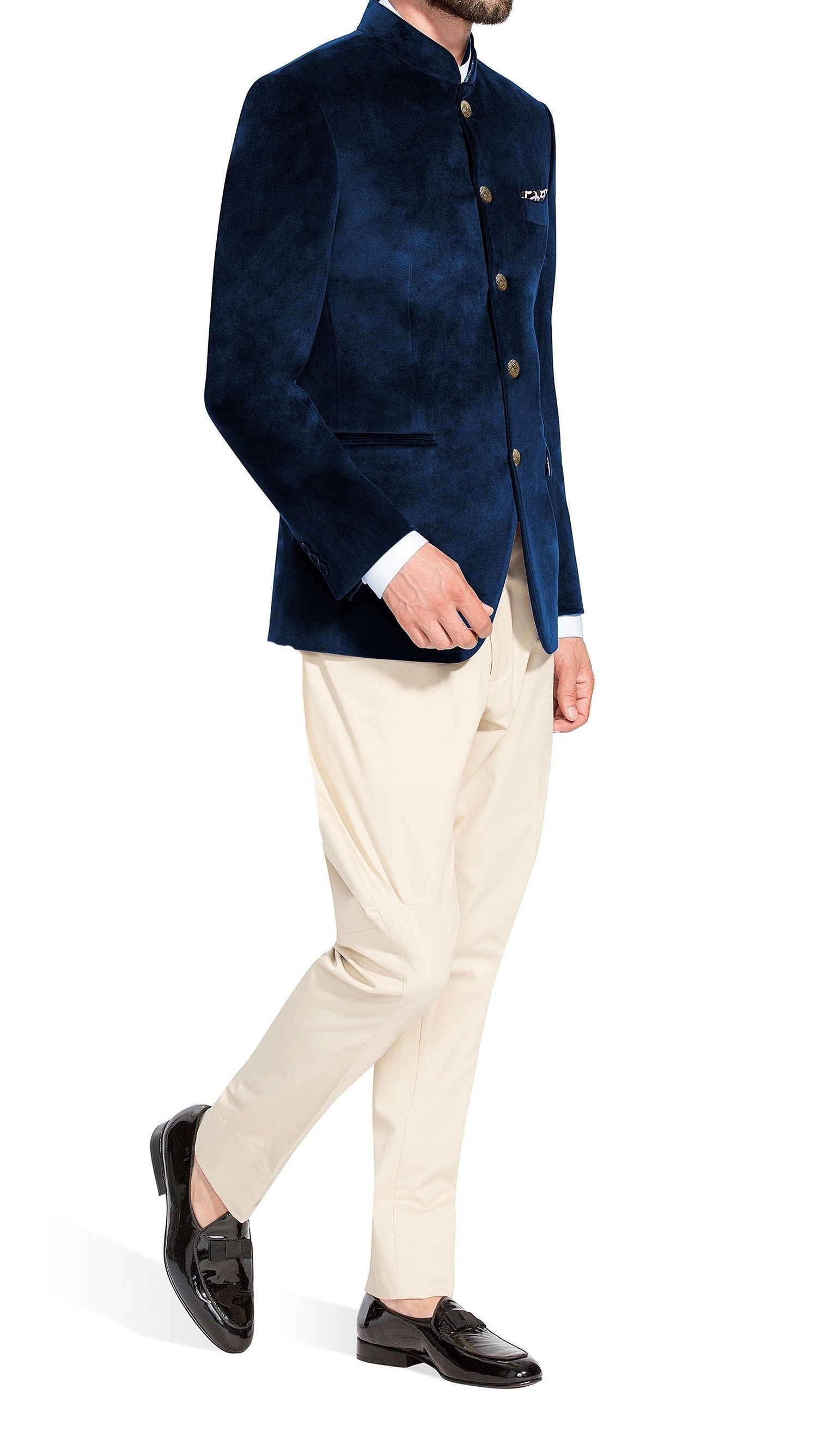 blue jodhpuri suit with shoes