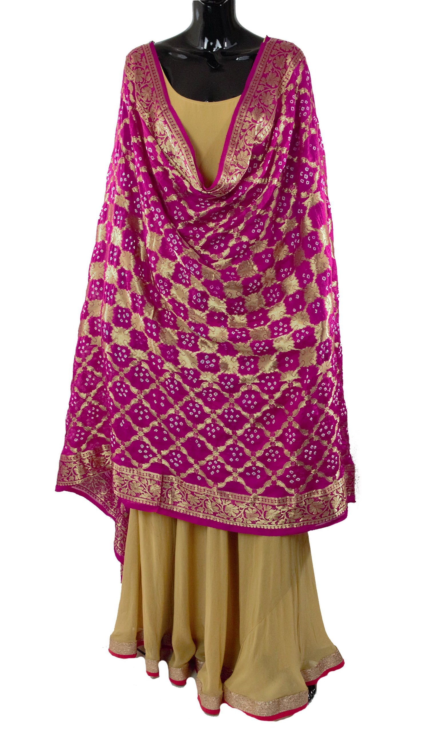 Hot Pink Color Bandhani Silk Dupatta – Bollywood Wardrobe
